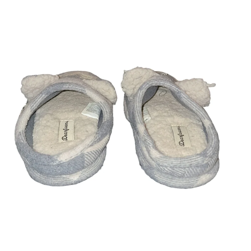 Lil Bear house shoes size 9-10 plaid gray & white Dearfoams super cute NWT
